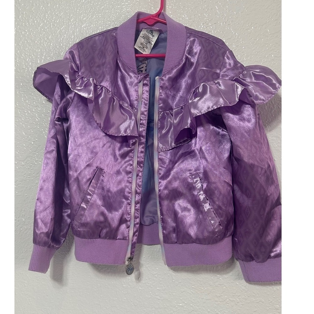 Disney Frozen 2 Elsa Anna Purple Ruffle Bomber Jacket - Size 5/6 - Picture 6 of 9